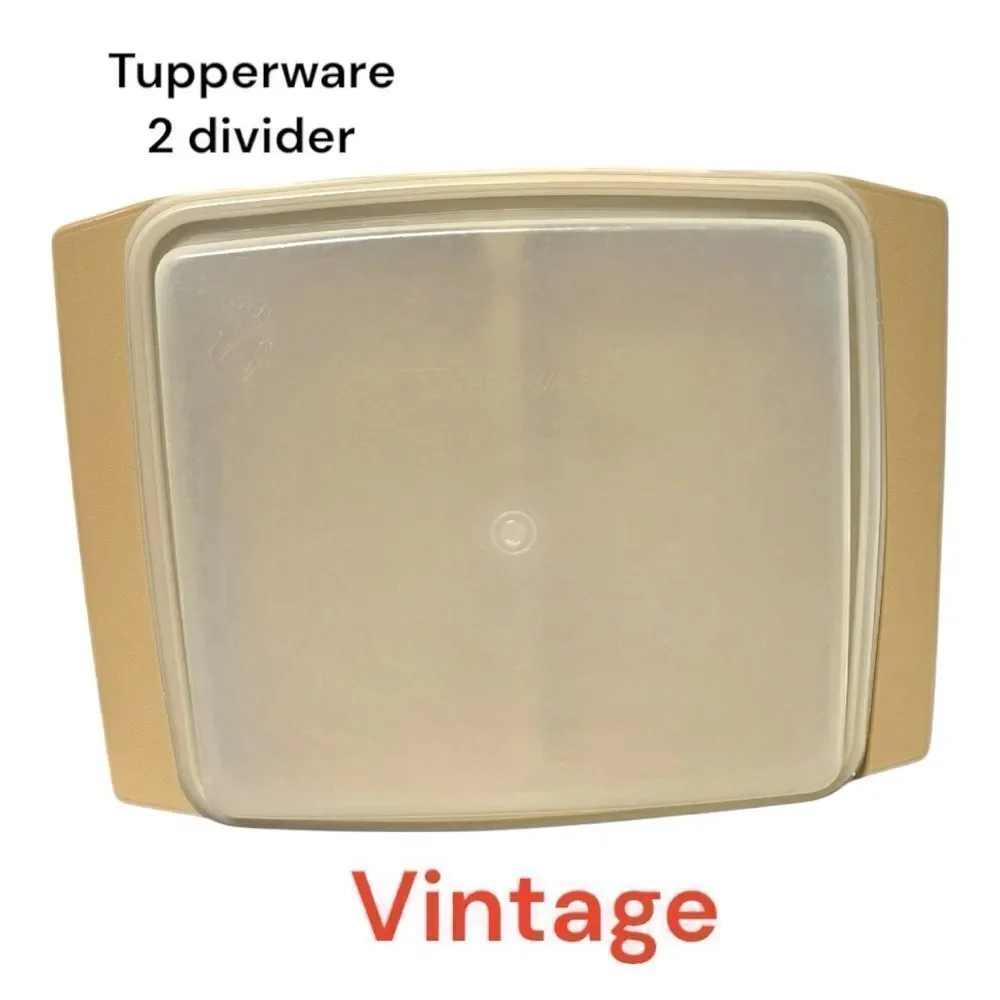 Tupperware Divided Tray Almond Color With Clear Lid - 9
